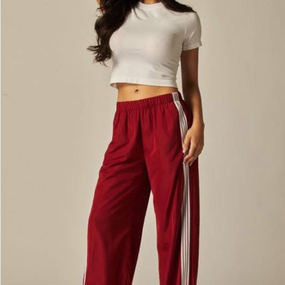 Women's Burgundy Track Pants with Side Stripes